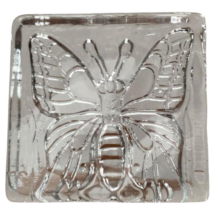 Vintage Scandinavian Butterfly Glass Deco Block, 1970s