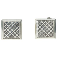 Boucles d'oreilles scandinaves vintage en argent à carreaux, Suède, années 1950