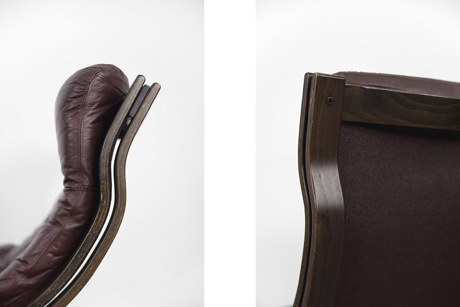 Pair of Vintage Scandinavian Modern Dark Chocolate Leather Armchairs, 1970s 4