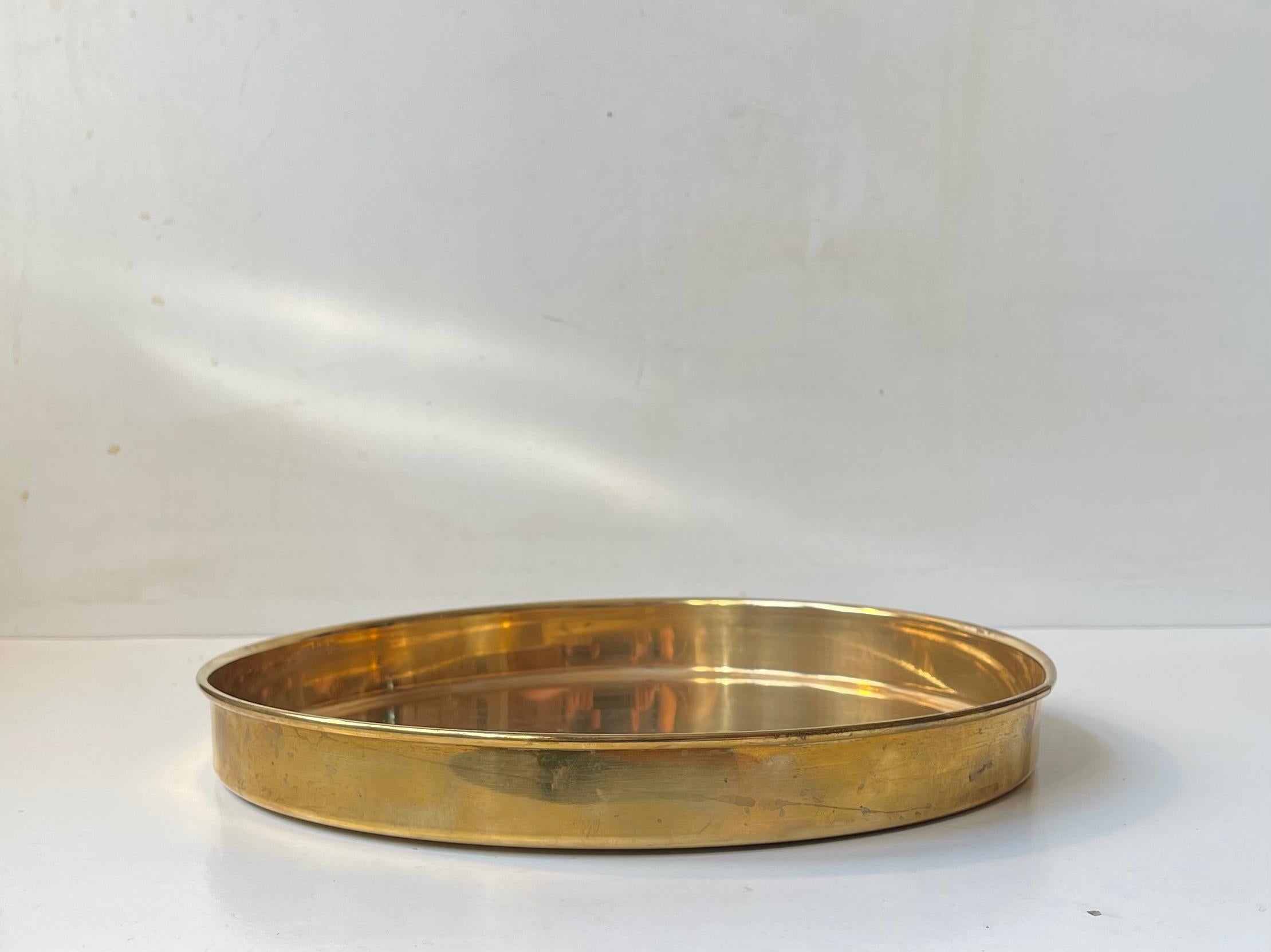 Scandinavian Modern Vintage Scandinavian Circular Brass Serving Tray, 1960s