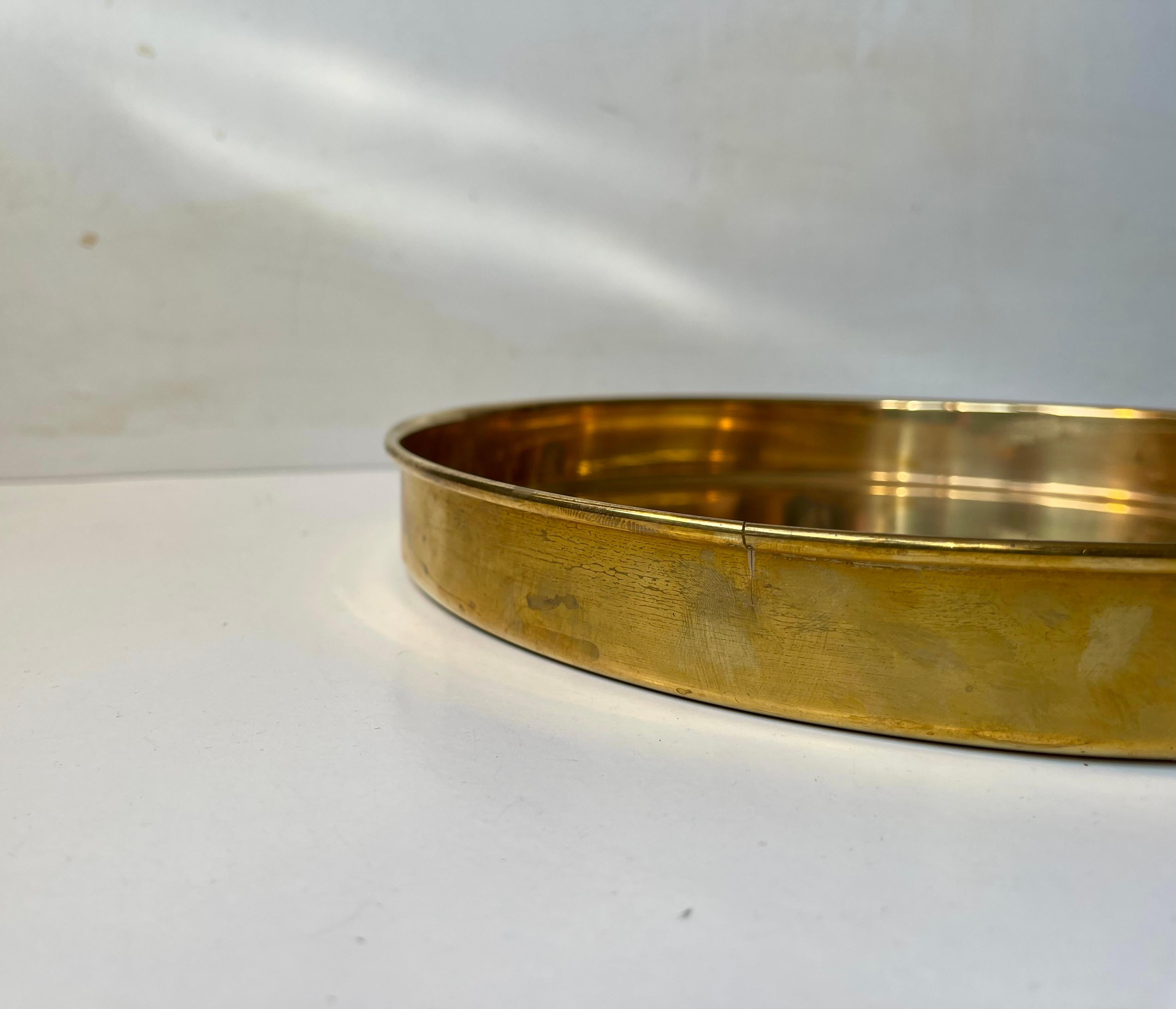 Mid-20th Century Vintage Scandinavian Circular Brass Serving Tray, 1960s