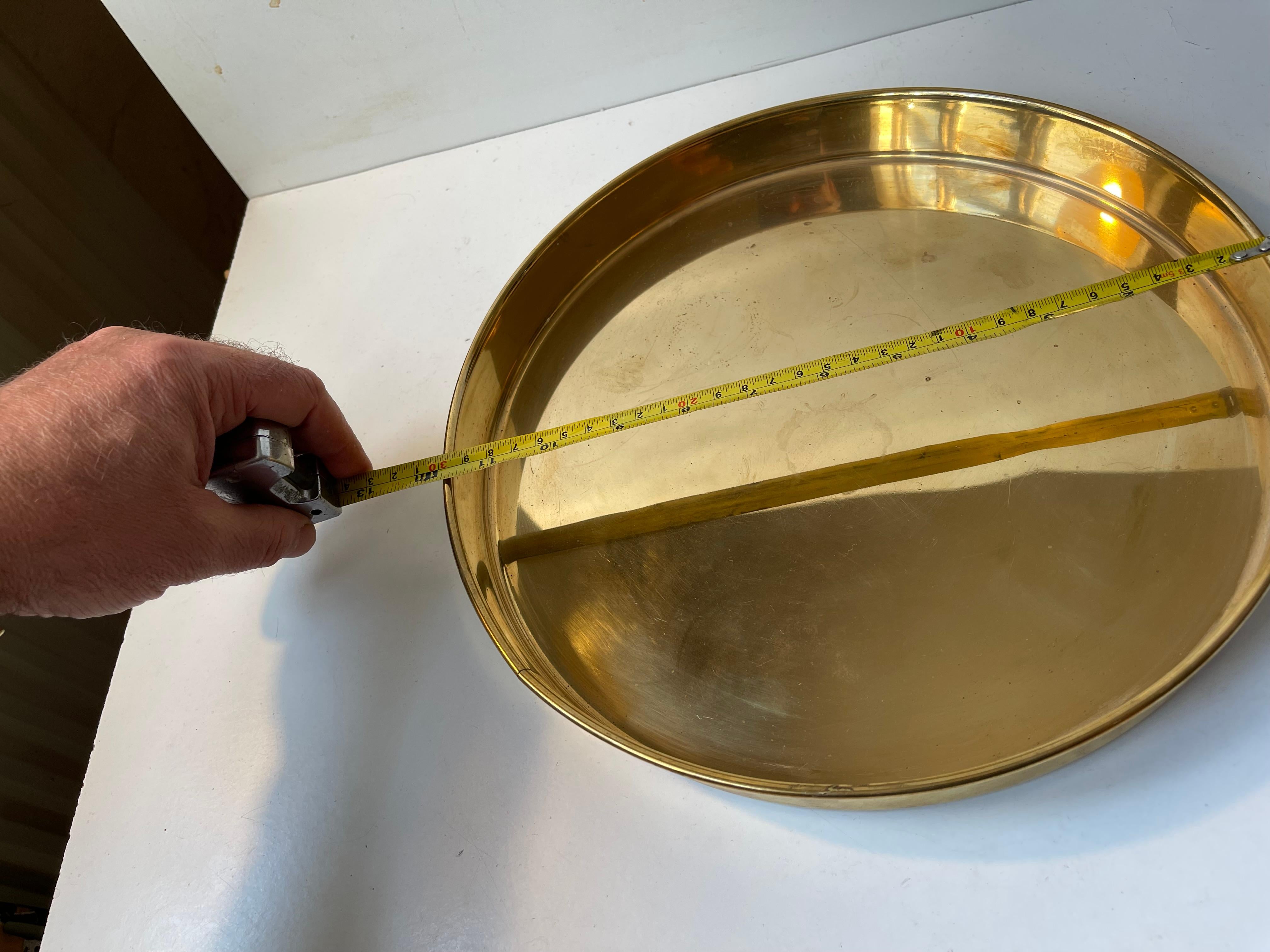 Vintage Scandinavian Circular Brass Serving Tray, 1960s 1
