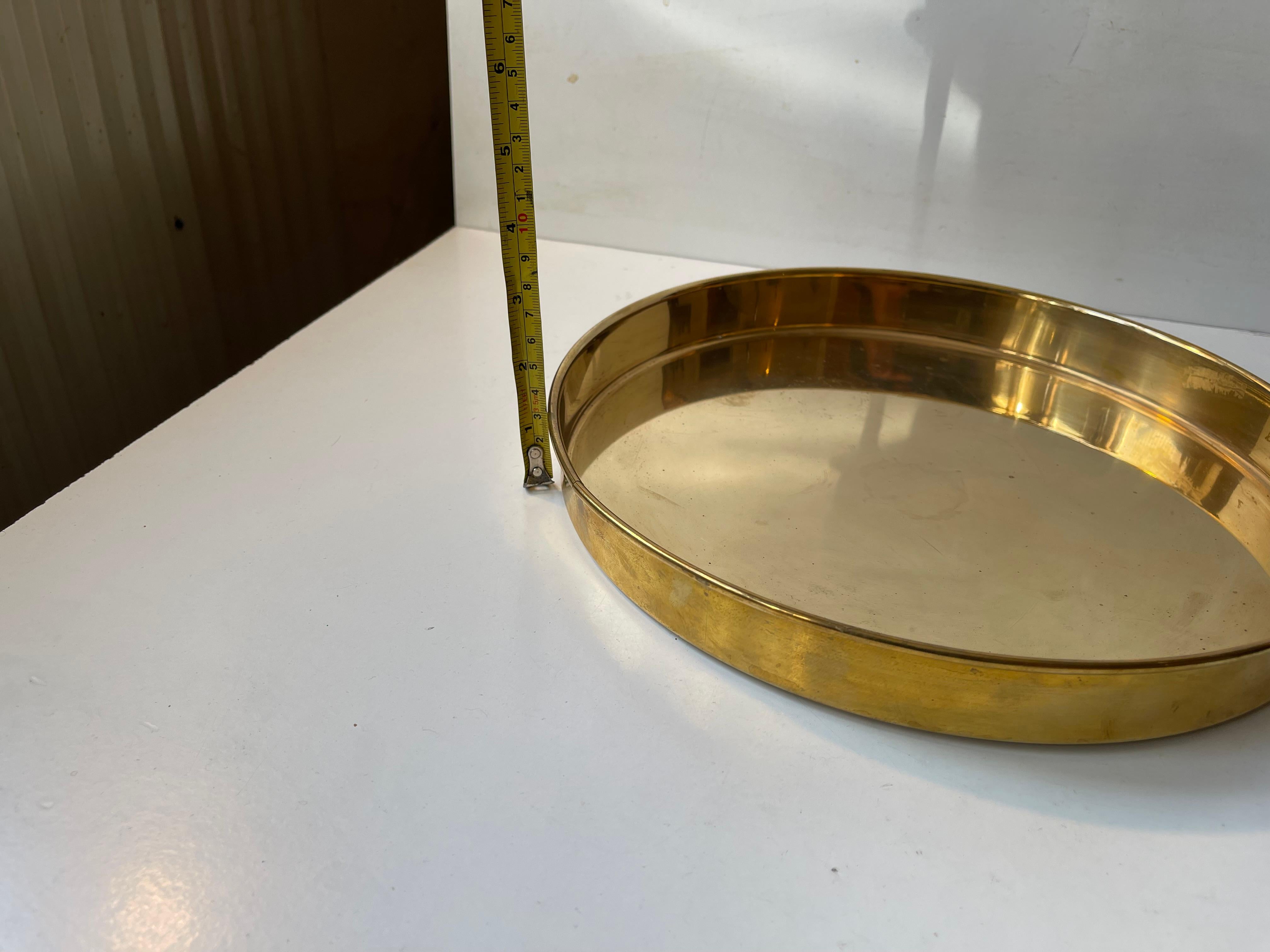 Vintage Scandinavian Circular Brass Serving Tray, 1960s 2