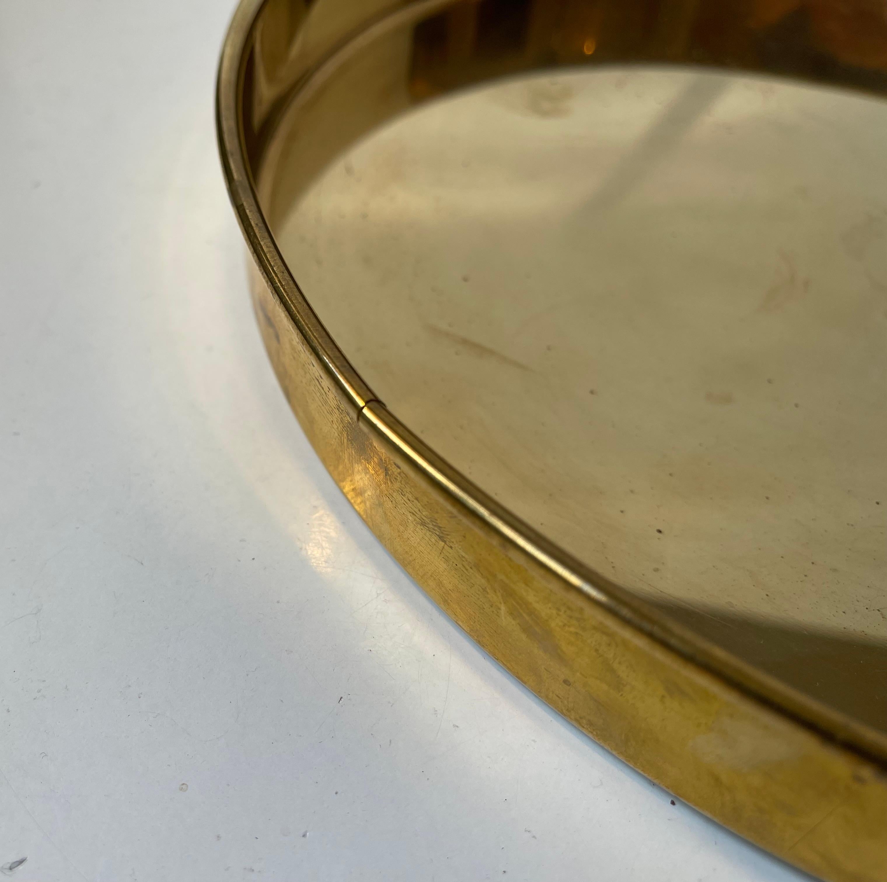 Vintage Scandinavian Circular Brass Serving Tray, 1960s 3