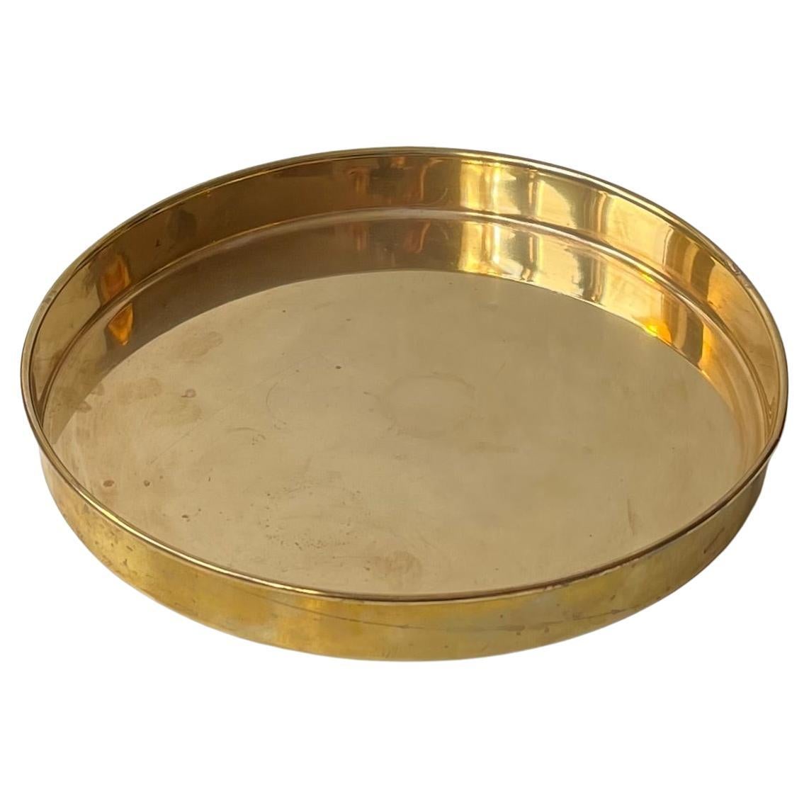 Vintage Scandinavian Circular Brass Serving Tray, 1960s