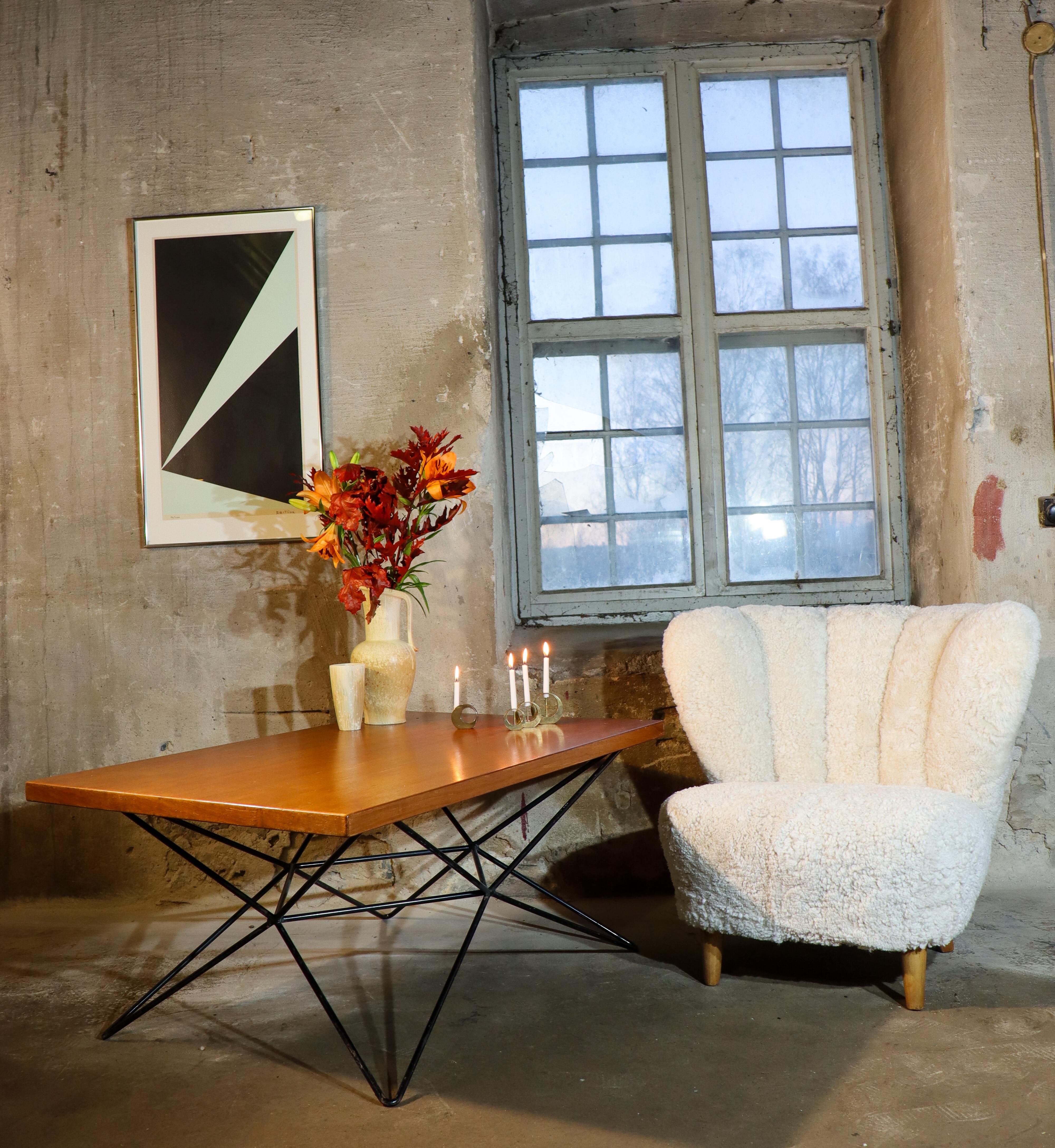 Scandinavian Modern Vintage Scandinavian Coffee Table by Bengt-Johan Gullberg, Wood Top & Metal Legs For Sale