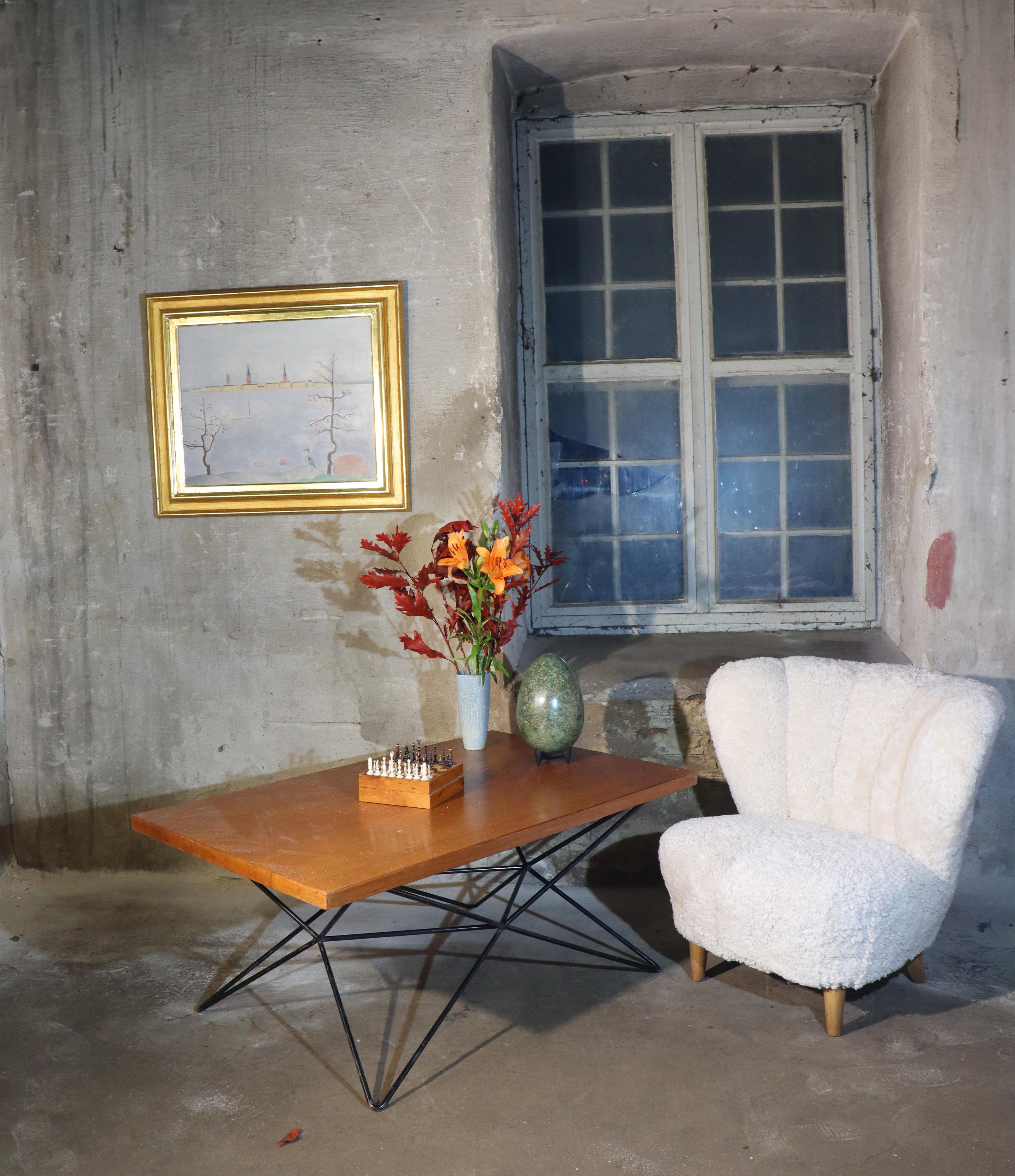 Swedish Vintage Scandinavian Coffee Table by Bengt-Johan Gullberg, Wood Top & Metal Legs For Sale