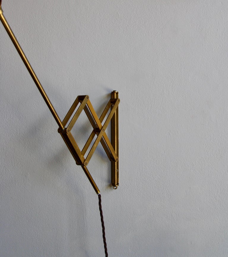 Vintage Scandinavian Concertina Articulated Brass Wall Light, Denmark