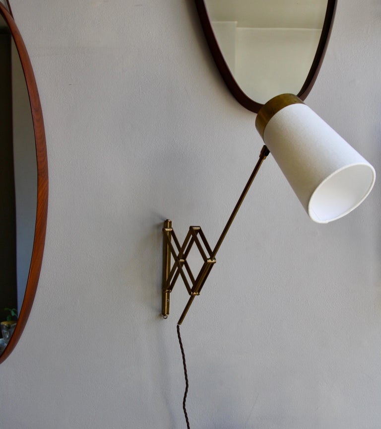 Vintage Scandinavian Concertina Articulated Brass Wall Light, Denmark