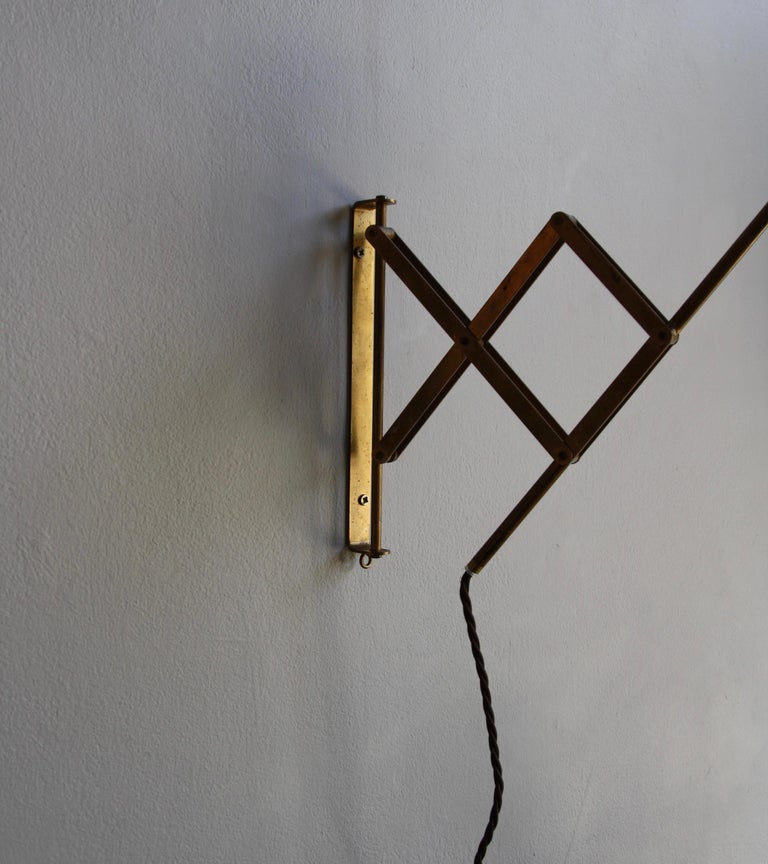Vintage Scandinavian Concertina Articulated Brass Wall Light, Denmark
