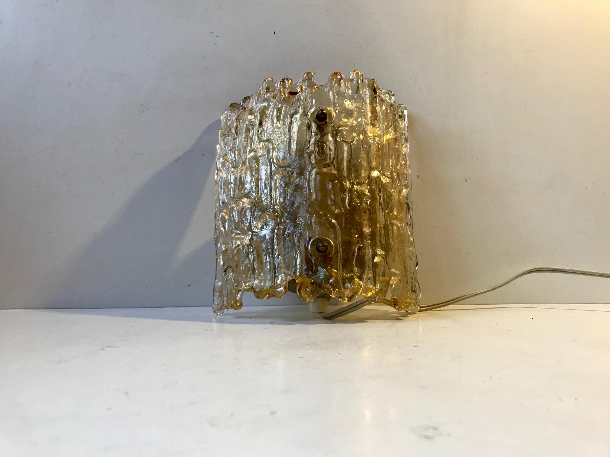Mid-20th Century Vintage Scandinavian Crystal & Brass Sconce from Orrefors, 1960s For Sale