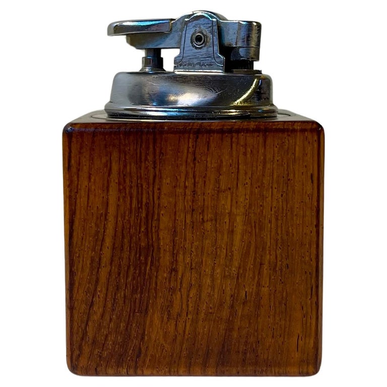 Vintage Scandinavian Cubic Cigarette Table Lighter in Teak at 1stDibs