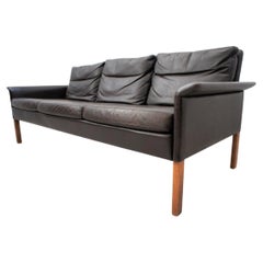 Vintage Scandinavian Dark Brown Leather Sofa, Hans Olsen
