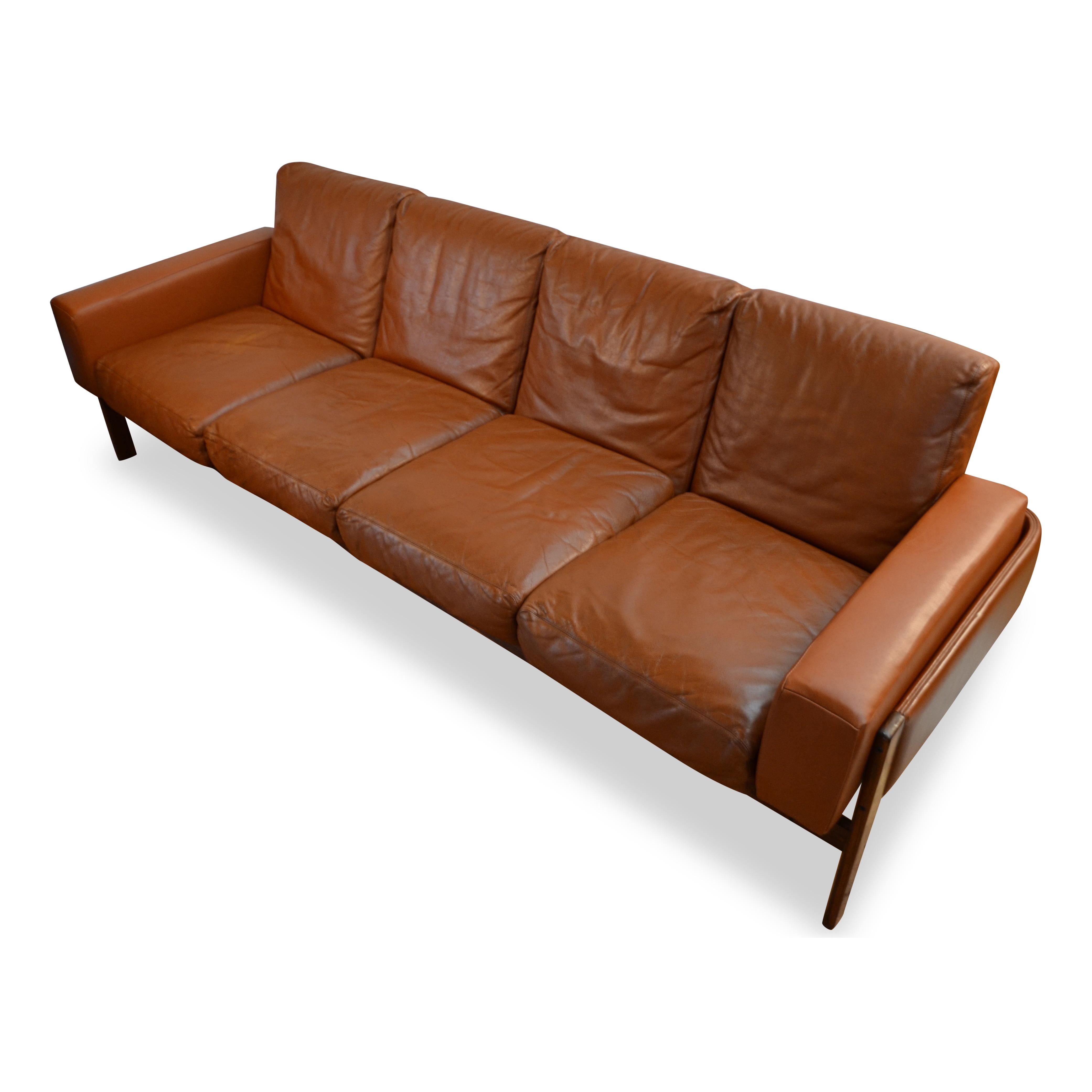 Mid-Century Modern Vintage Scandinavian Design Sven Ivar Dysthe 4-Seater Leather Sofa