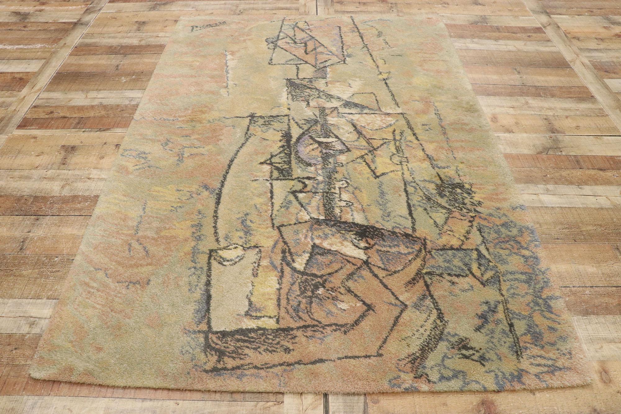 Machine-Made Vintage Scandinavian Ege Art Line Area Rug after Pablo Picasso Woman with Guitar For Sale