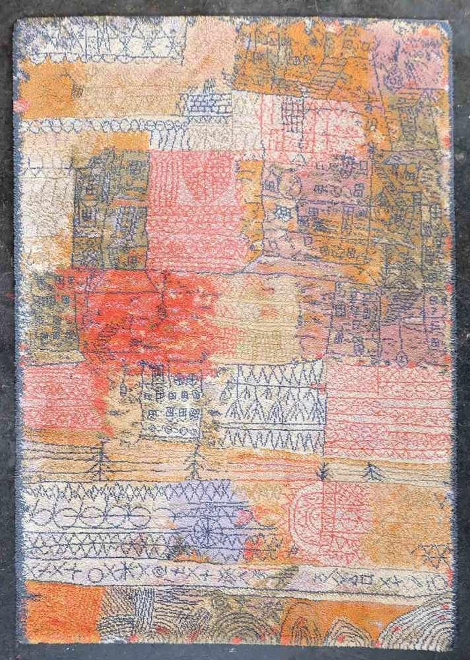 Machine-Made Vintage Scandinavian EGE Art Line Large Room Size Rug after Paul Klee For Sale