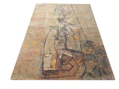 Vintage Scandinavian EGE Art Line Woman with Guitar Rug After Pablo Picasso