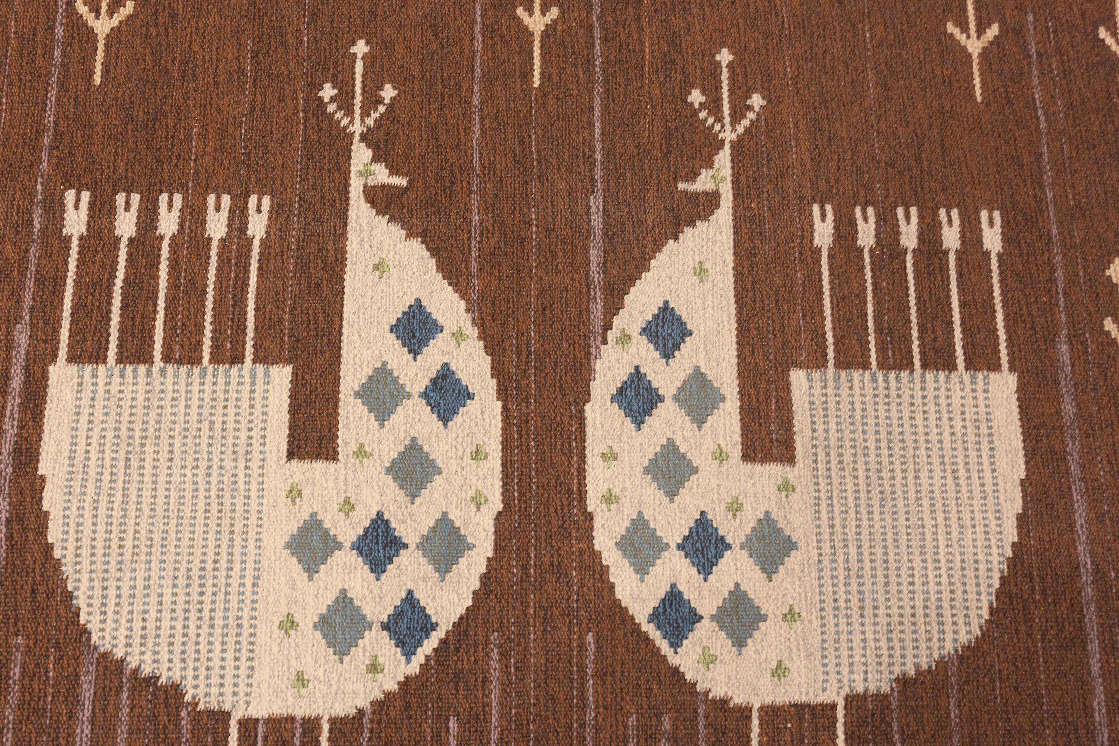 Hand-Woven Vintage Scandinavian Eva Nemeth Kilim Rug. 4 ft 8 in x 6 ft 6 in
