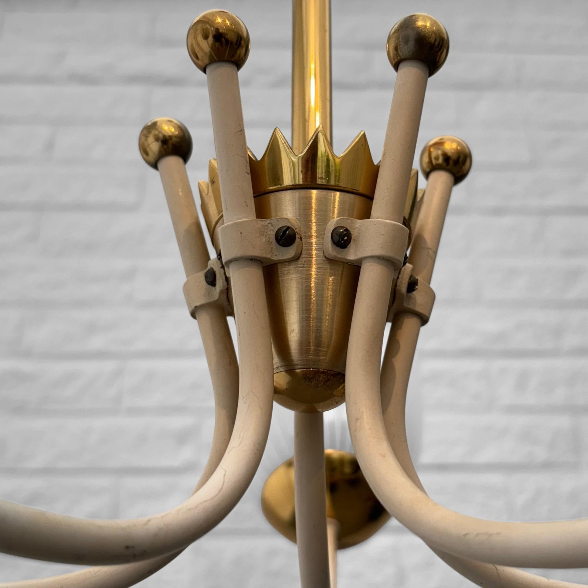 Vintage Scandinavian five arm chandelier, brass and glass, Sweden, 1930s For Sale 3