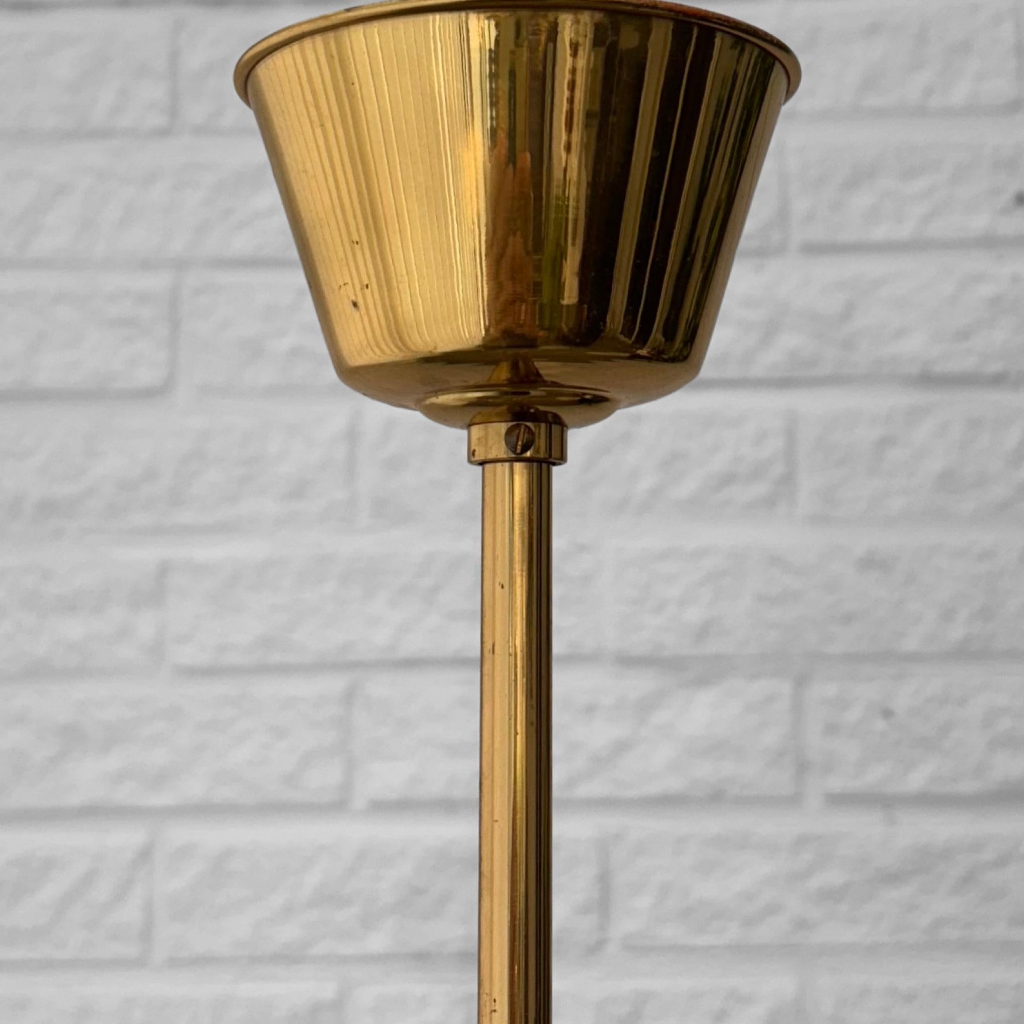 Vintage Scandinavian five arm chandelier, brass and glass, Sweden, 1930s For Sale 6