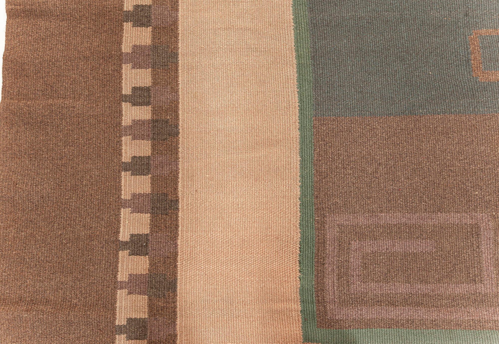20th Century Vintage Scandinavian Flat-Weave Wool Rug Woven Initials & Date to Edge 'Io 1928' For Sale