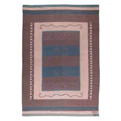Vintage Scandinavian Flat-Weave Wool Rug Woven Initials & Date to Edge 'Io 1928'