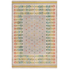 Retro Scandinavian Flat Woven Swedish Kilim Rug. Size: 6 ft 8 in x 9 ft 9 in