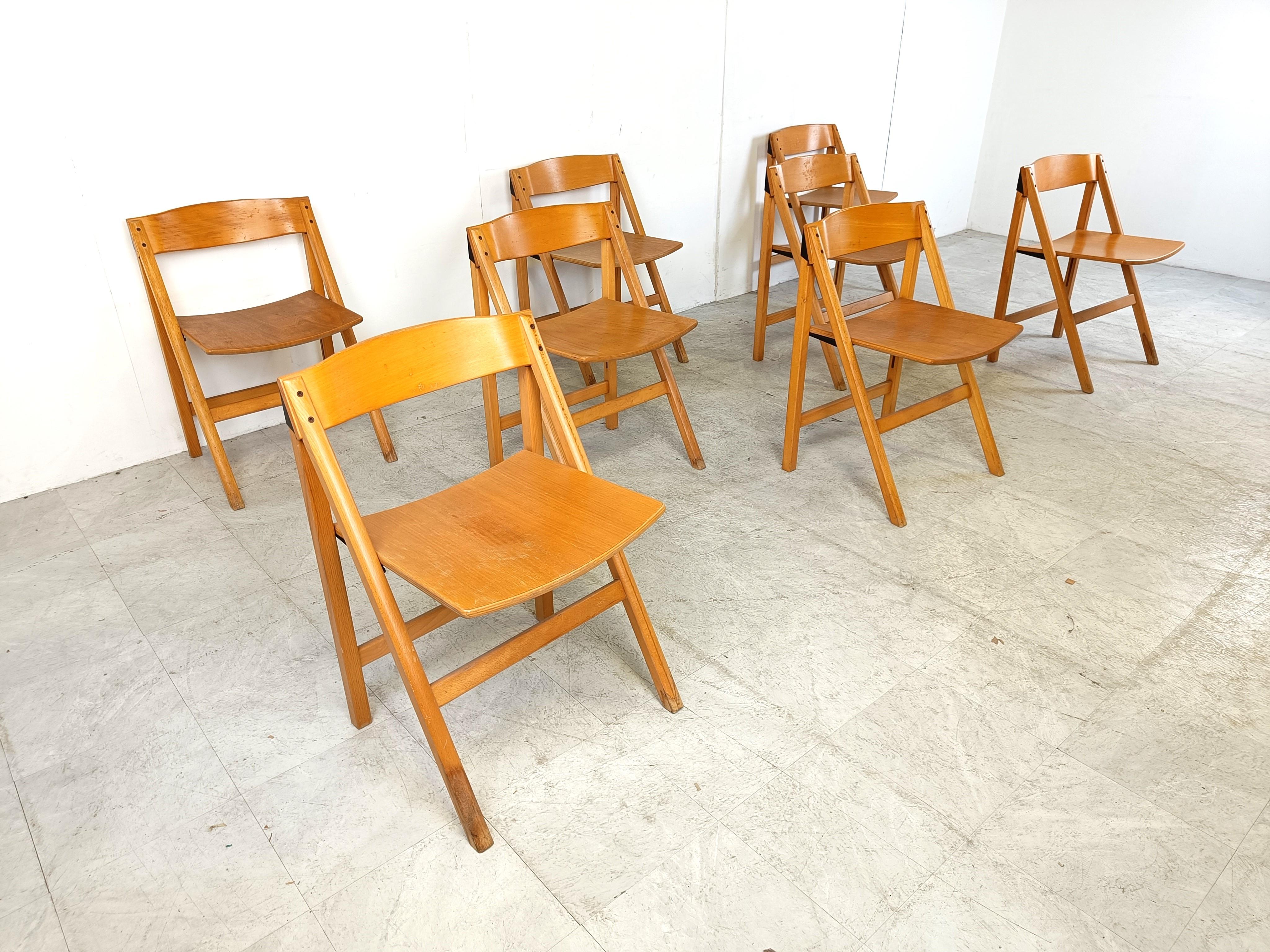 Danish Vintage scandinavian folding chairs by Hyllinge Mobler, 1970s - set of 8 For Sale