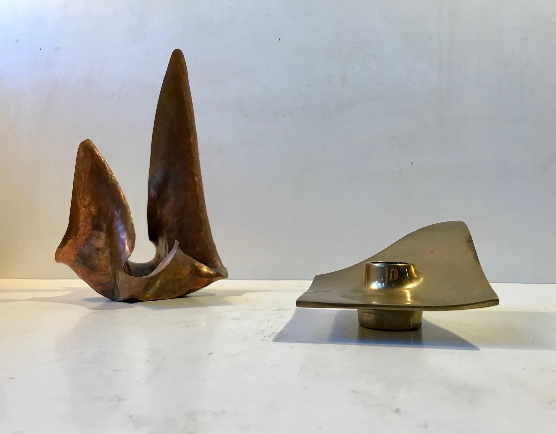 Scandinavian Modern Vintage Scandinavian Freeform Candleholders in Copper and Bronze