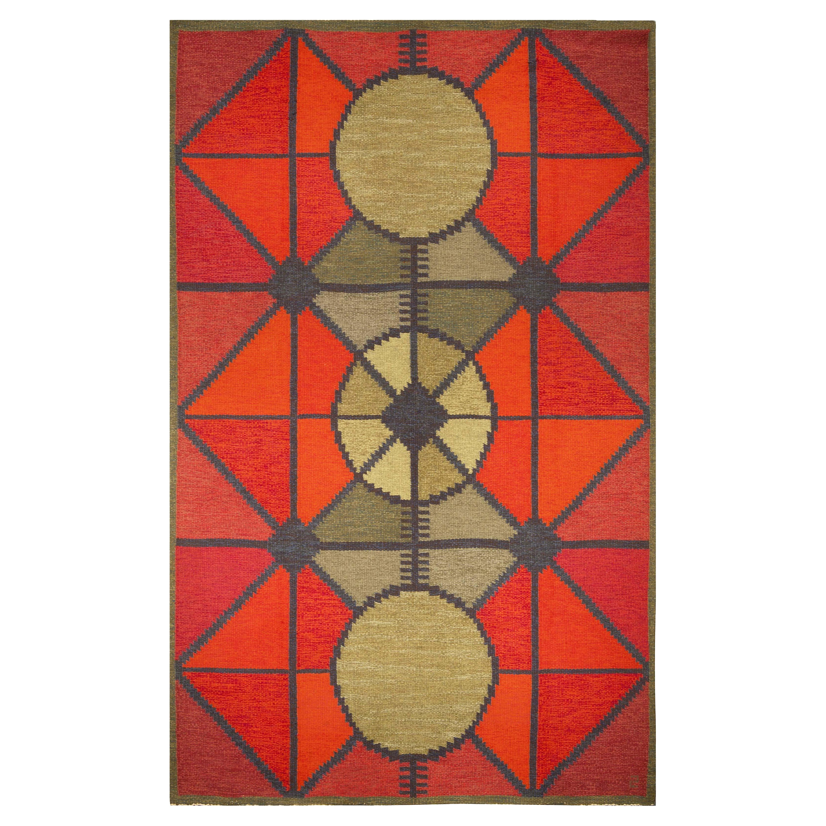 Skandinavischer geometrischer skandinavischer Vintage-Teppich, Sverige Riolakan von Polly Bjorkm