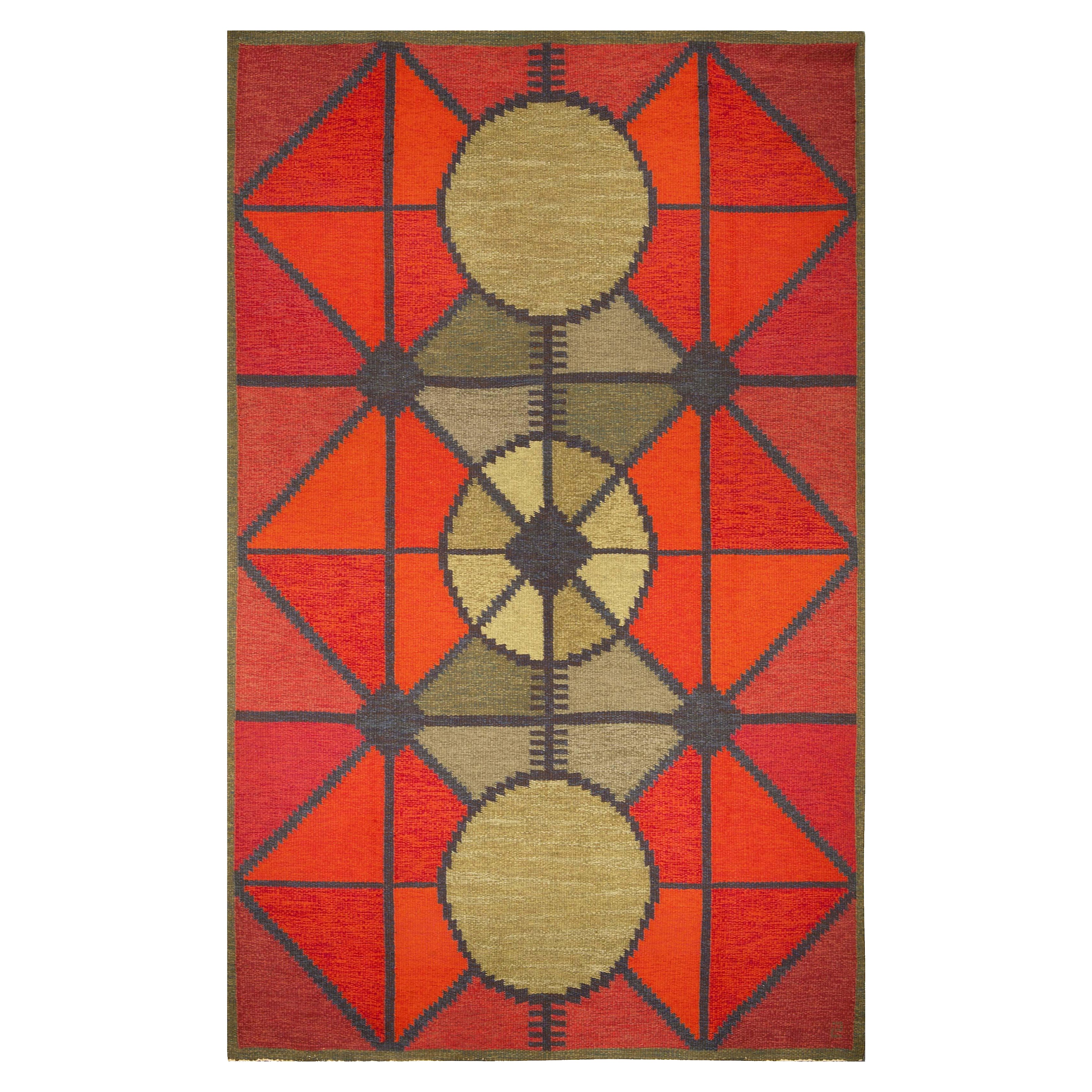 Vintage Scandinavian Geometric Rug, Sverige Riolakan by Polly Bjorkm For Sale