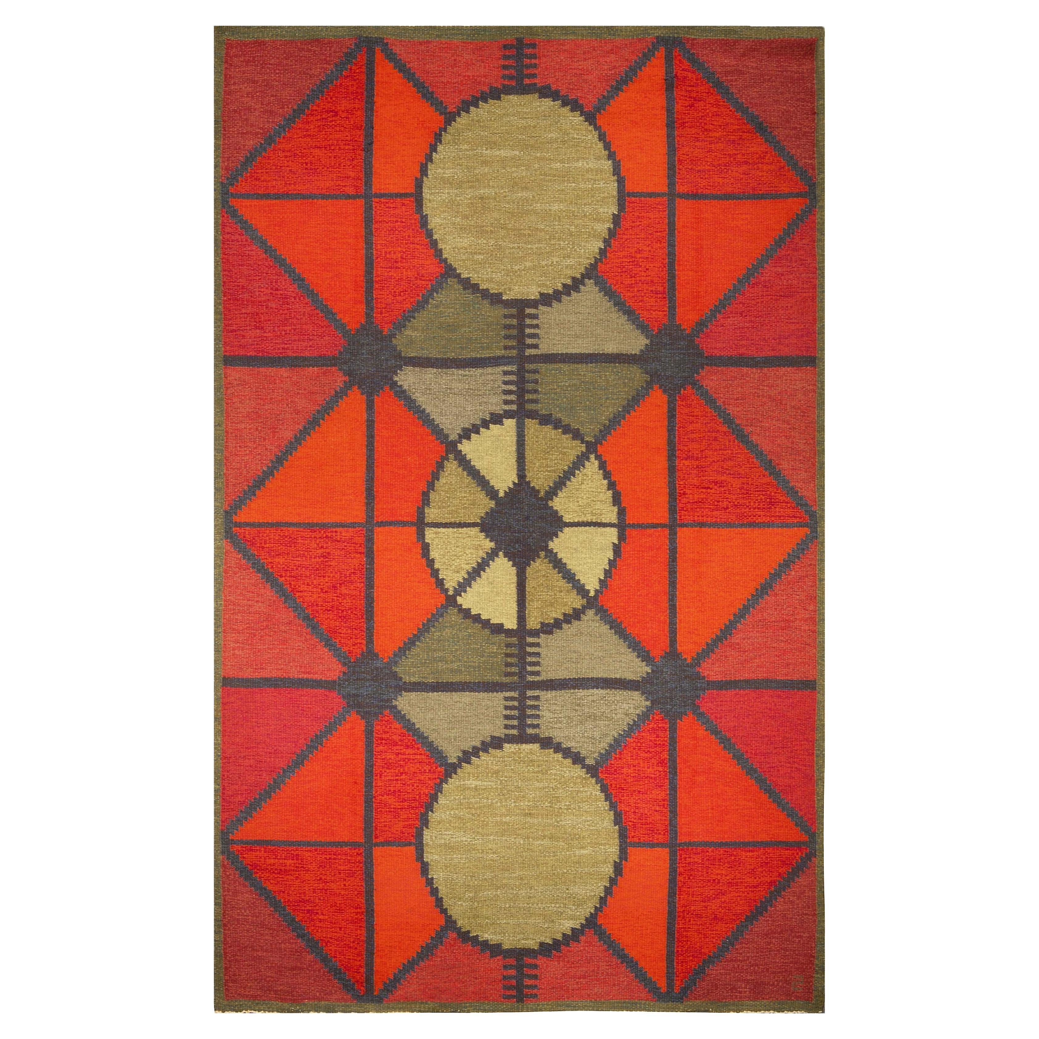 Vintage Scandinavian Geometric Rug, Sverige Riolakan by Polly Bjorkm For Sale