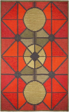 Vintage Scandinavian Geometric Rug, Sverige Riolakan by Polly Bjorkm