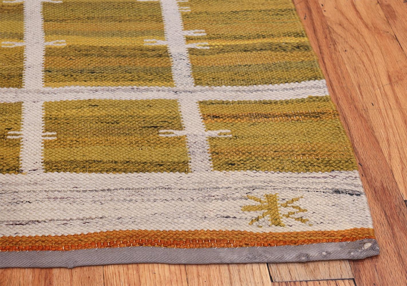 Hand-Woven Vintage Scandinavian Gold Rug. Size: 4 ft 8 in x 6 ft 7 in (1.42 m x 2.01 m)