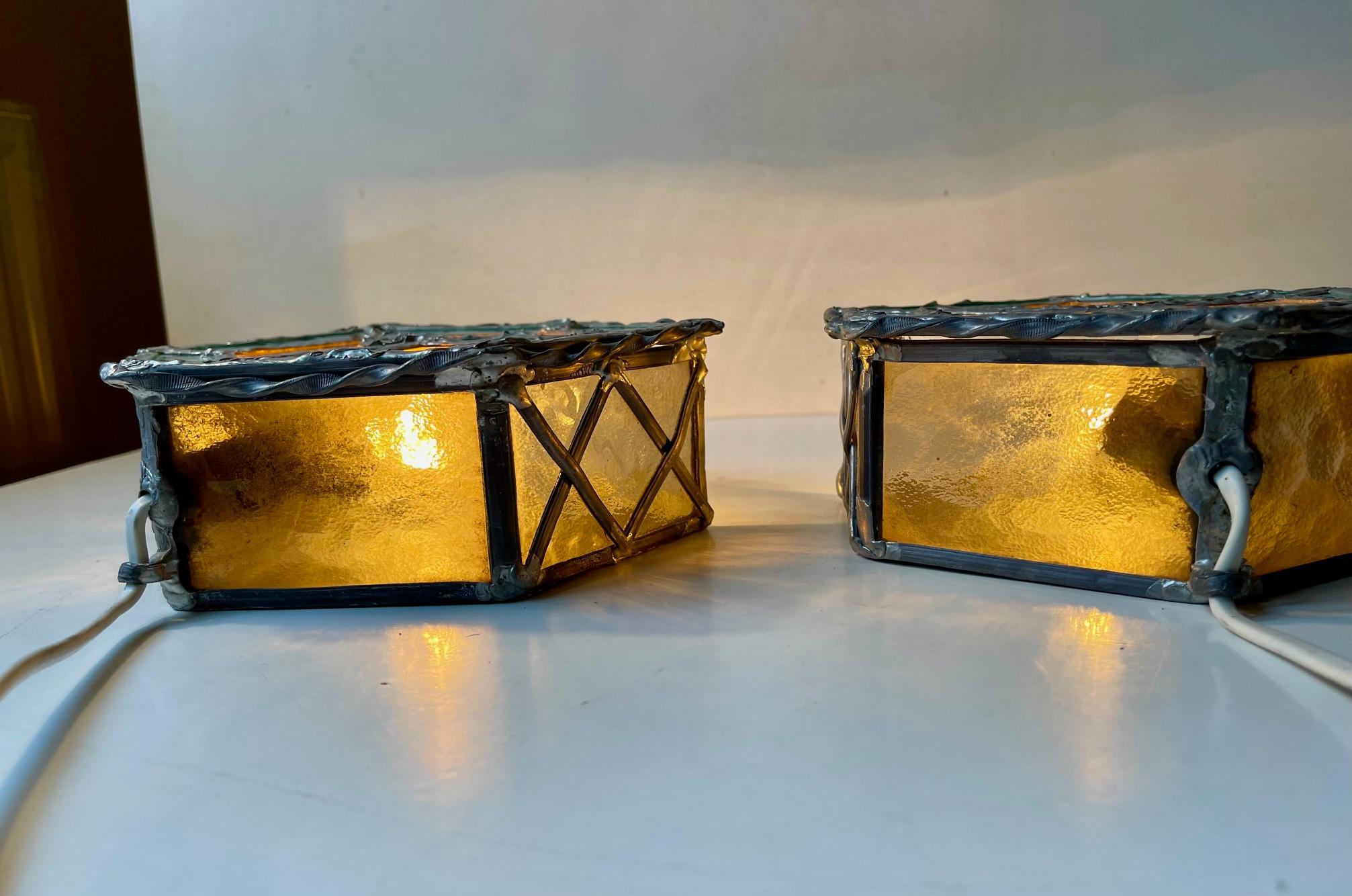 Vintage Scandinavian Gothic Style Stained Glass Wall Sconces For Sale 5
