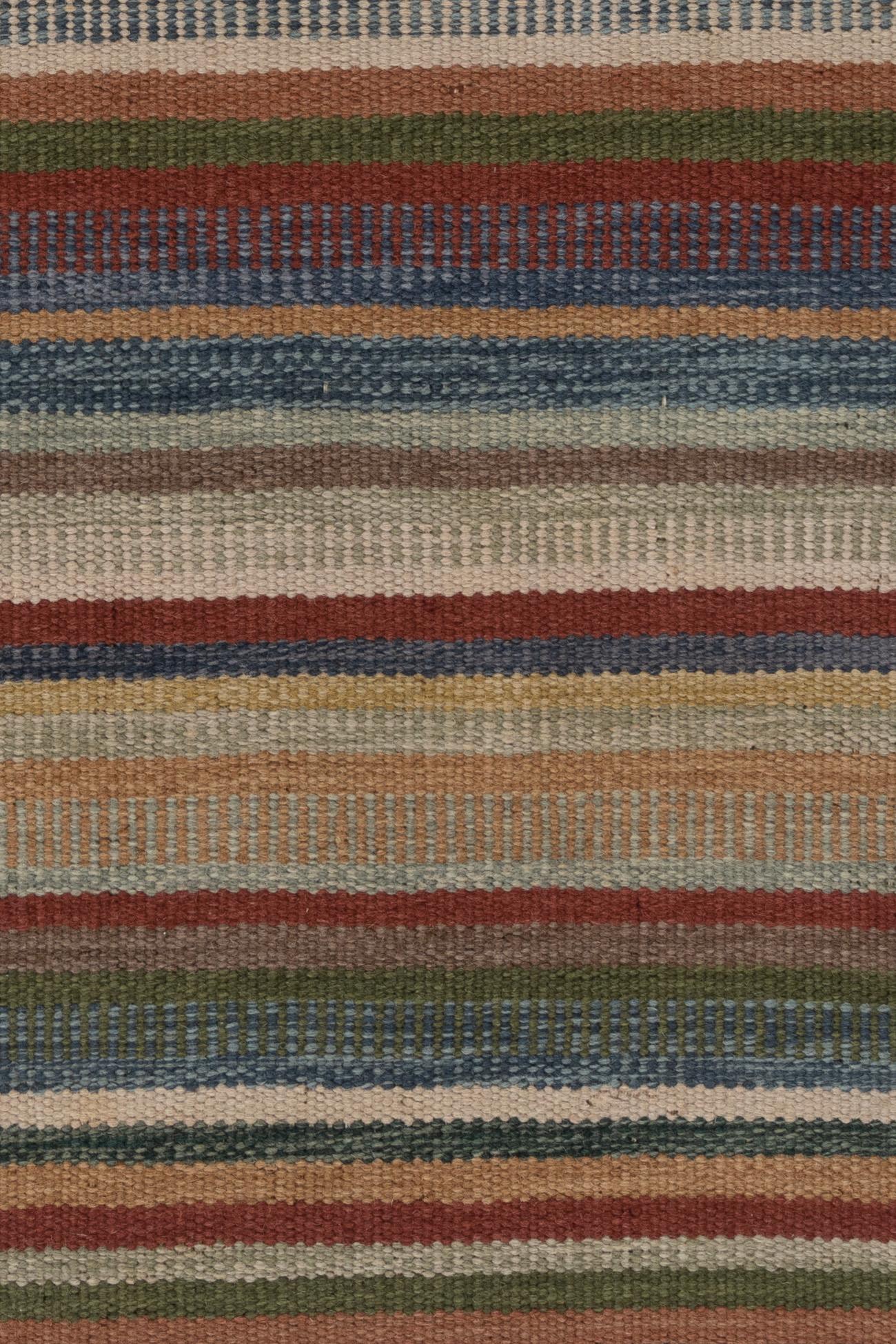 Vintage Swedish Scandinavian Kilim rug 4' x 6'3. A wonderful mid-century circa 1960 Swedish flat weave rug with a wonderful collection of colors woven into the design. Colors: brick/blues/greens/grays/ivory/taupe.