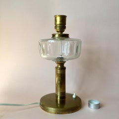 Vintage Scandinavian Large Brass Table Lamp with Glass Detail