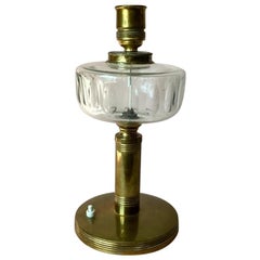 Vintage Scandinavian Large Brass Table Lamp with Glass Detail