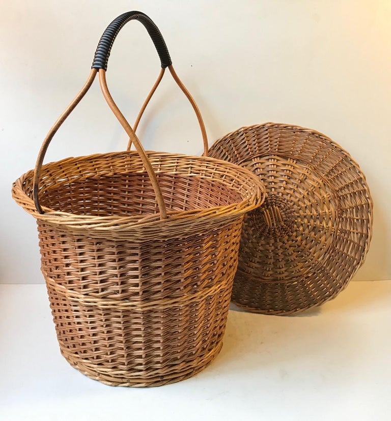 Vintage Scandinavian Laundry or Waste Basket in Cane Rattan, 1970s For