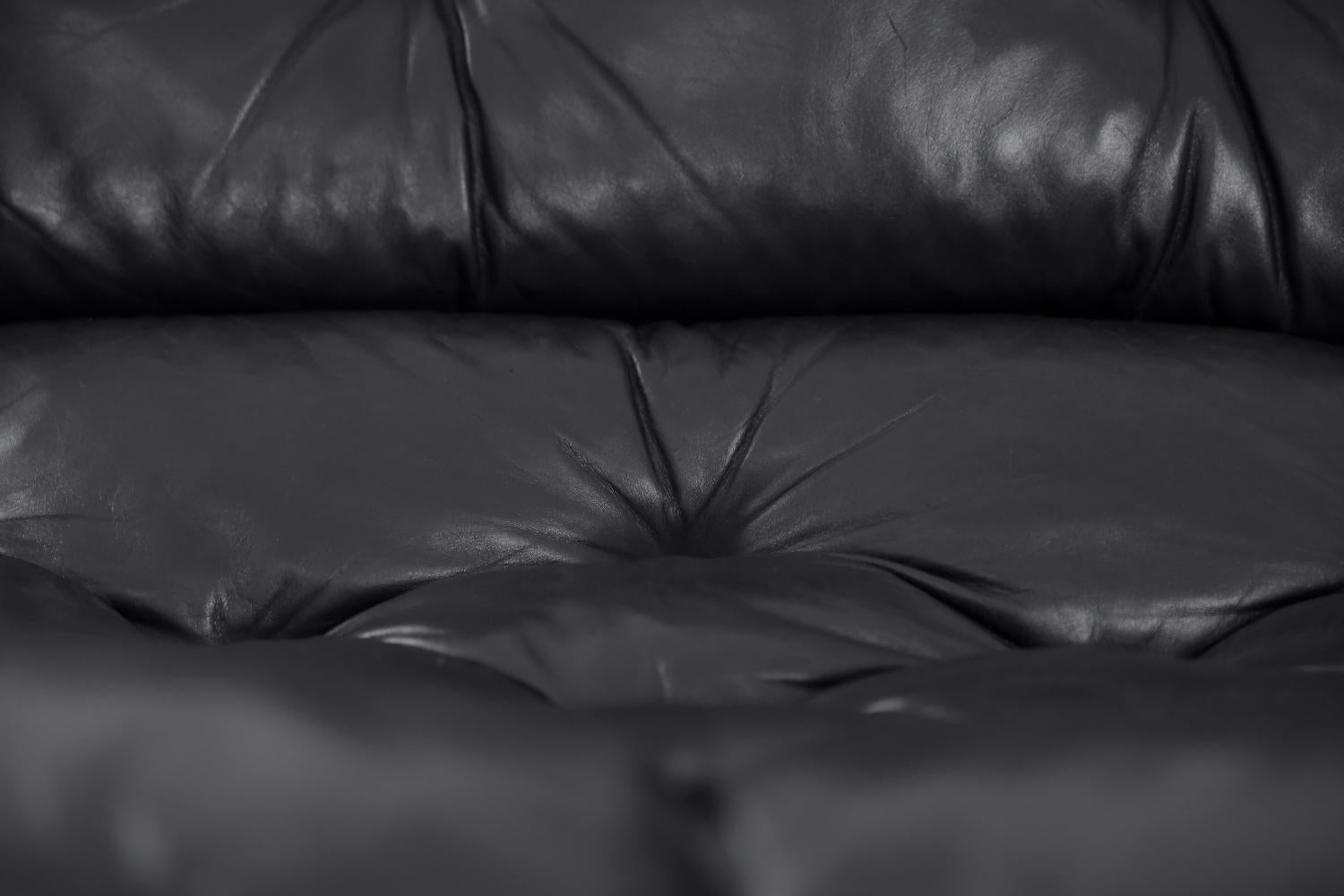 Vintage Scandinavian Leather Black Sofa by John-Bertil Häggström for Swed-Form For Sale 3