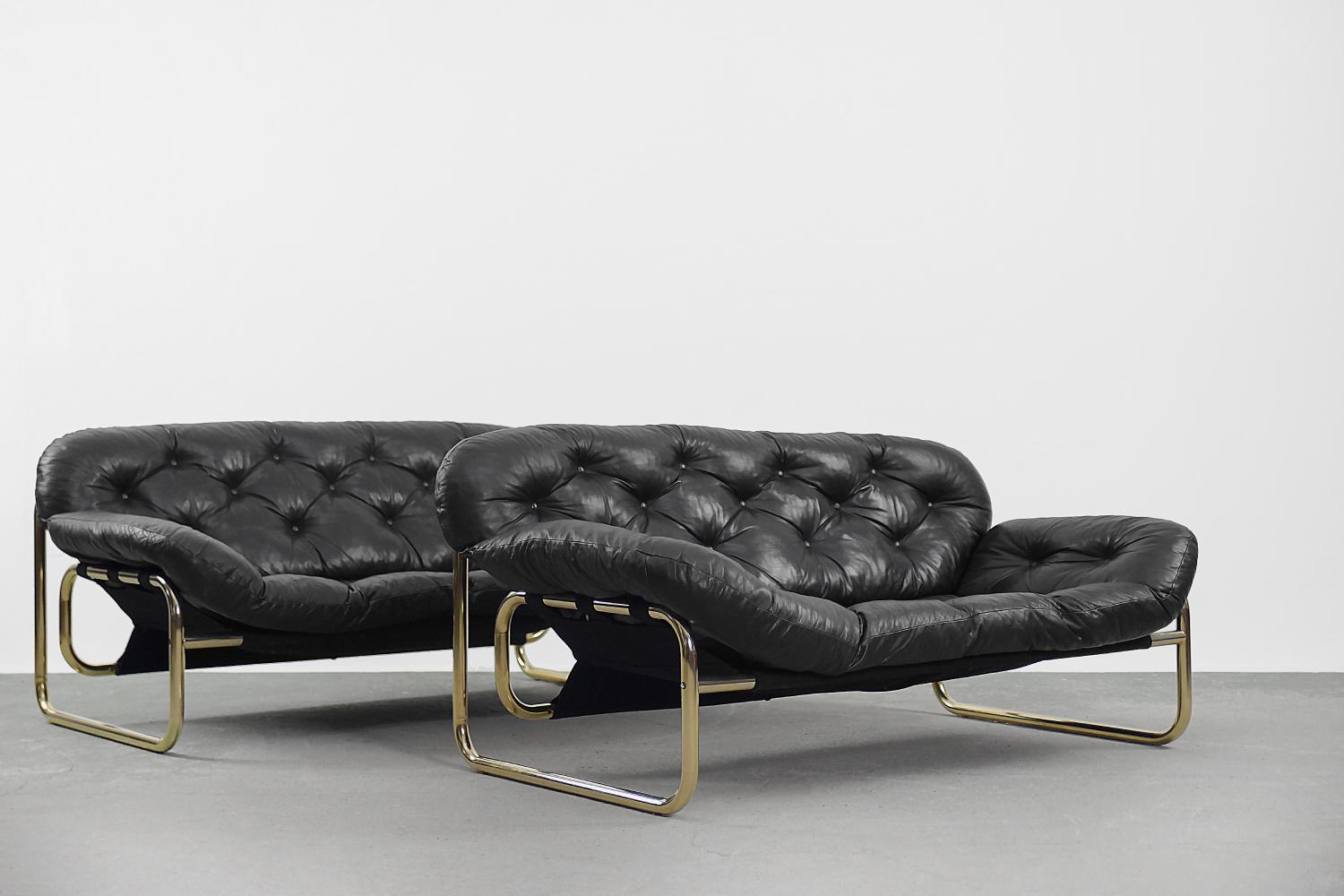 Vintage Scandinavian Leather Black Sofa by John-Bertil Häggström for Swed-Form For Sale 4