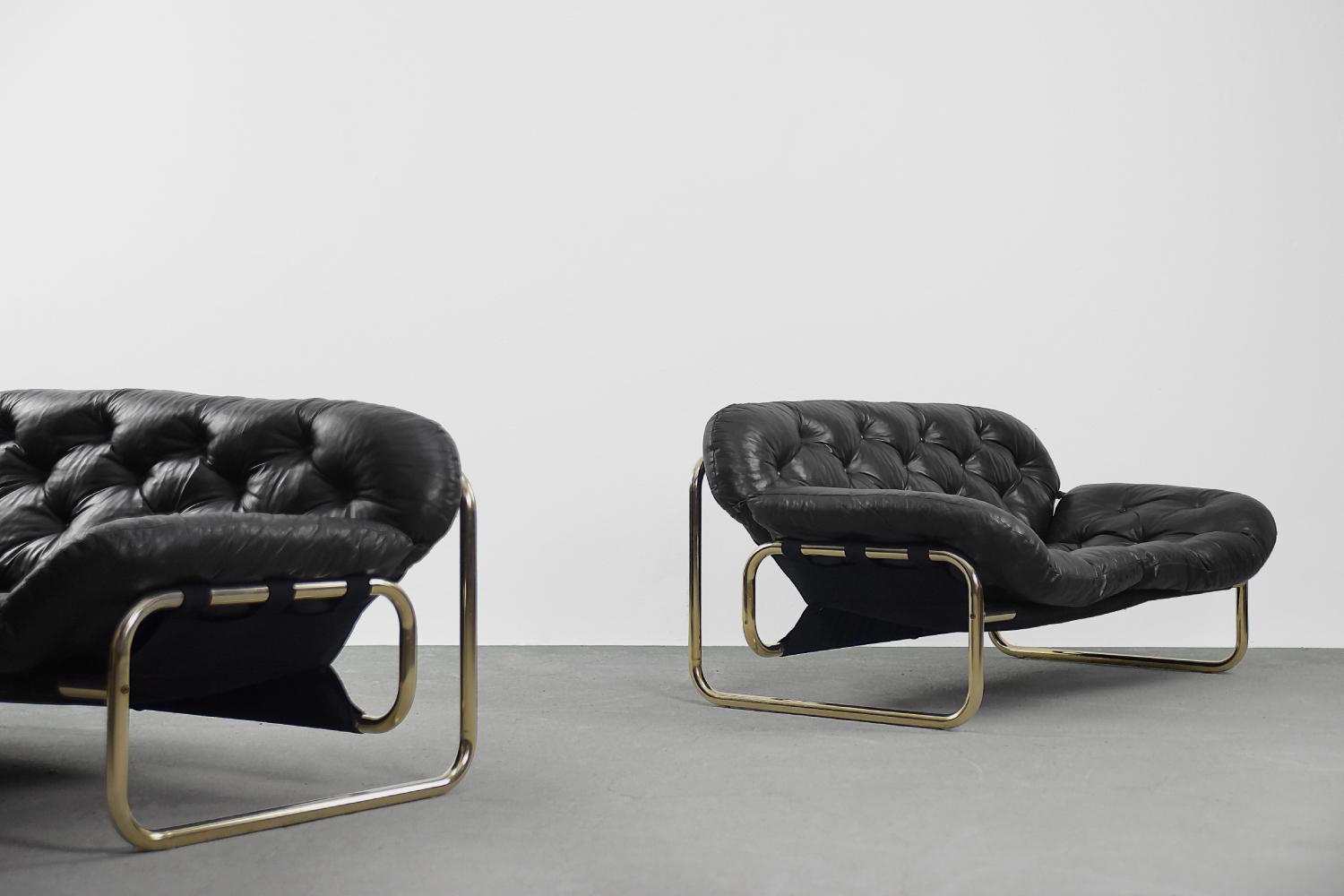 Sofá vintage escandinavo de cuero negro de John-Bertil Häggström para Swed-Form en venta 9