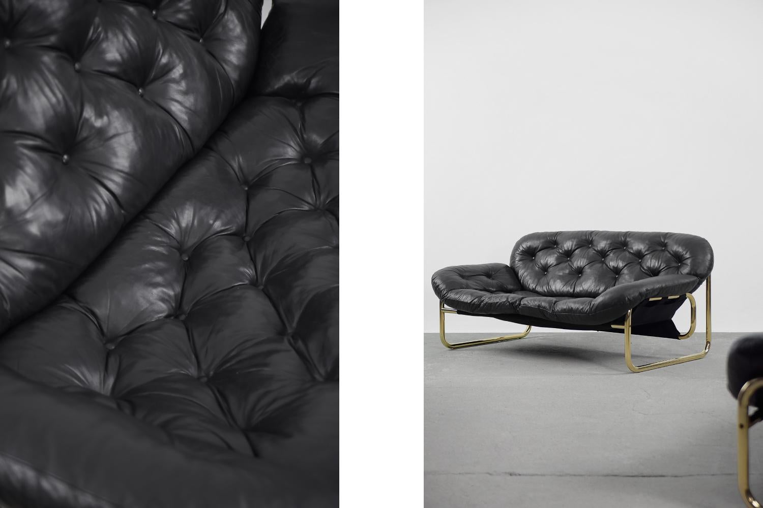 Scandinavian Modern Vintage Scandinavian Leather Black Sofa by John-Bertil Häggström for Swed-Form For Sale