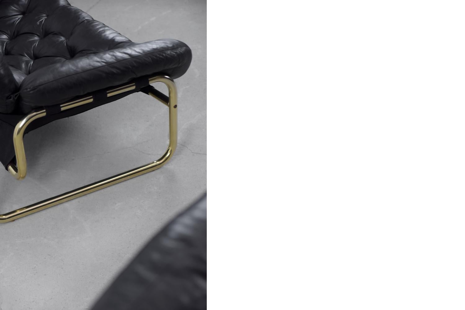 Late 20th Century Vintage Scandinavian Leather Black Sofa by John-Bertil Häggström for Swed-Form For Sale