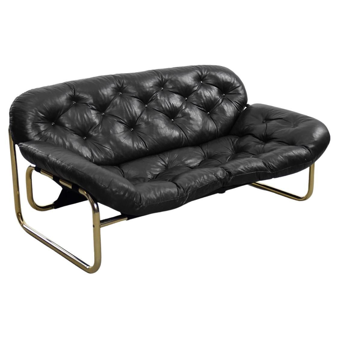 Canapé scandinave vintage en cuir Black par I John-Bertil Häggström pour Swed-Form