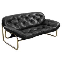 Vintage Scandinavian Leather Black Sofa by John-Bertil Häggström for Swed-Form