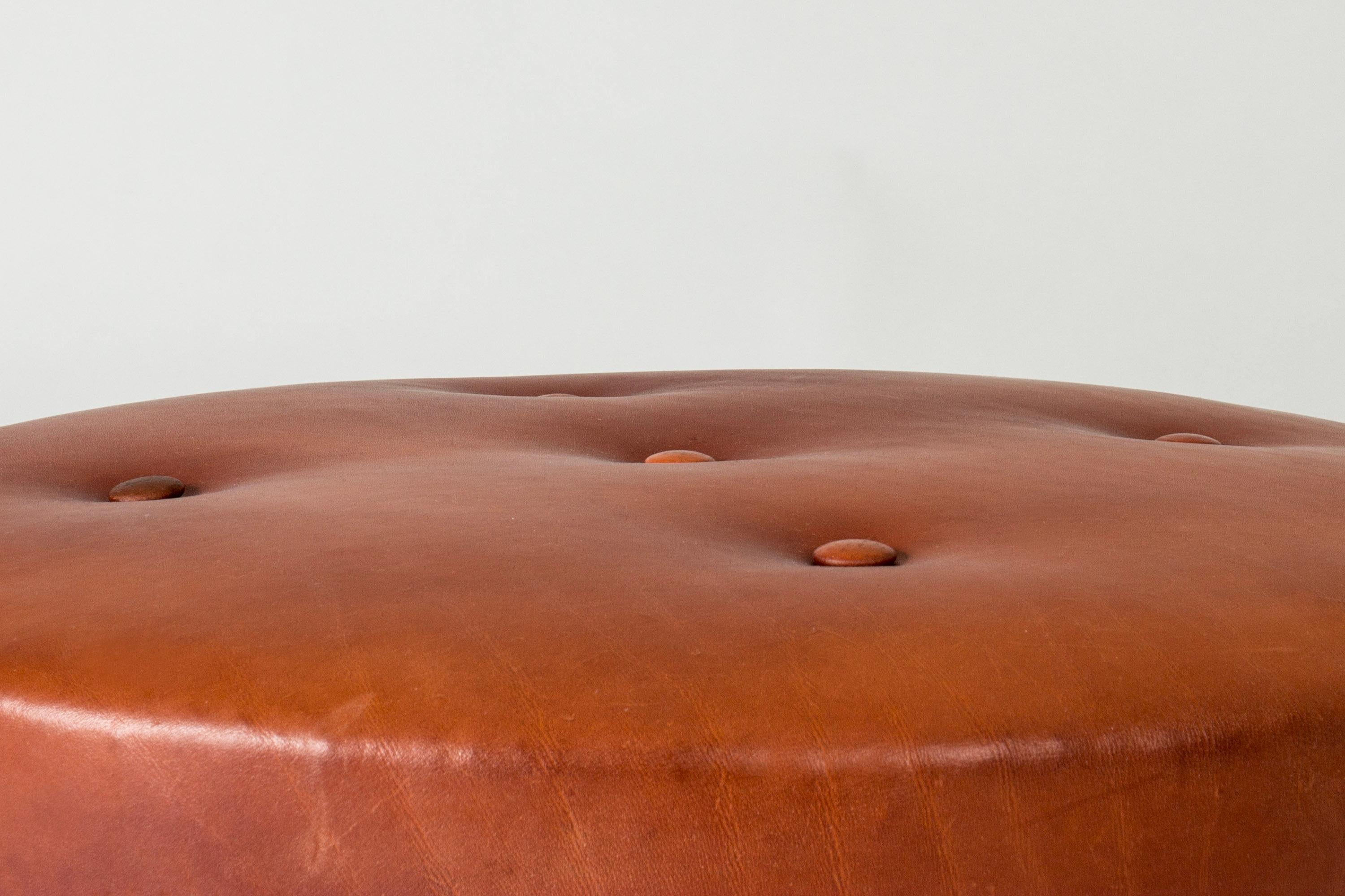 Vintage Scandinavian leather ottoman by Axel Larsson, Sweden, 1940s In Good Condition In Stockholm, SE