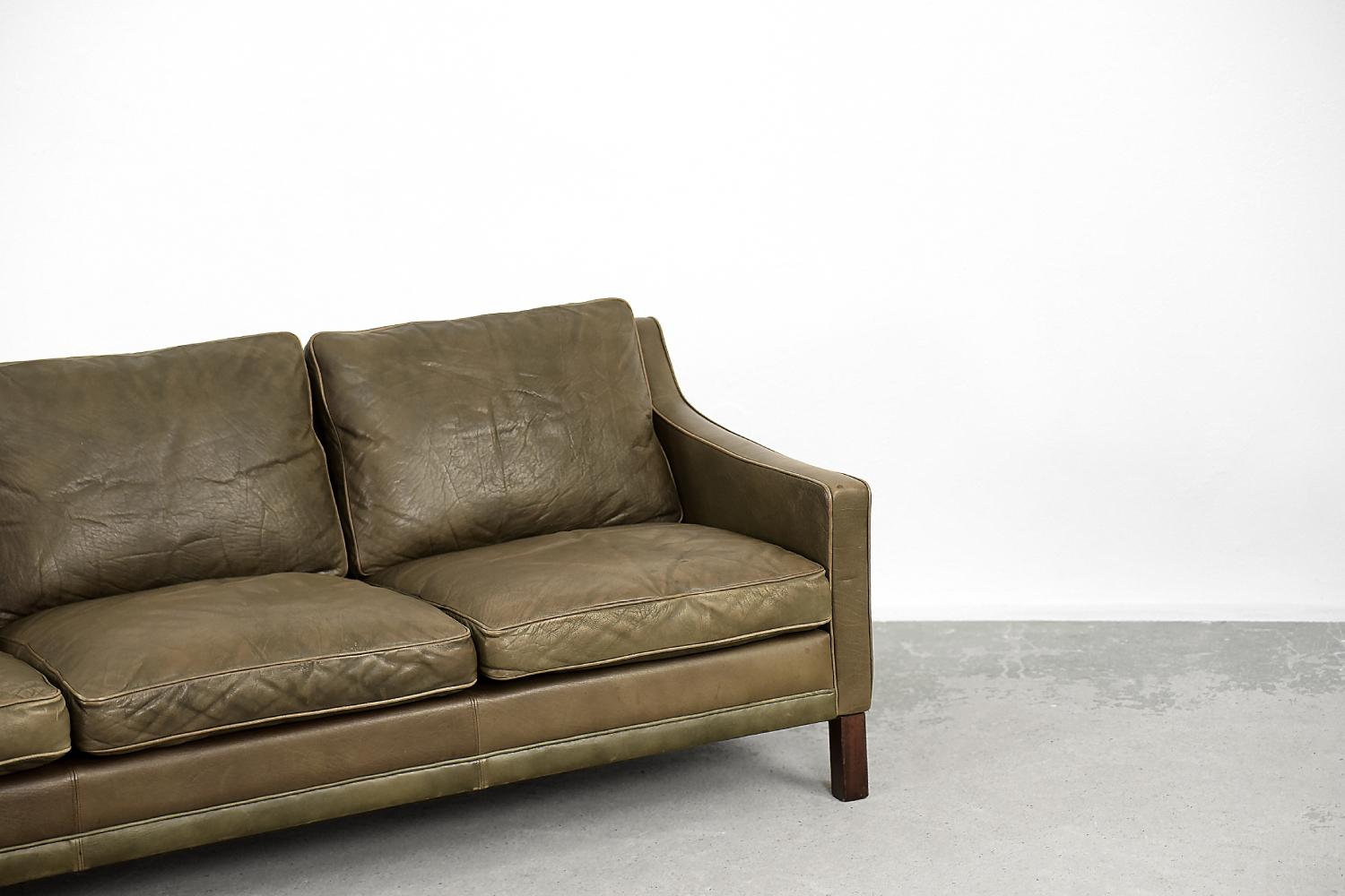 Vintage Swedish Scandinavian Mid-century Modern Brown 3-seater Leather Sofa 2