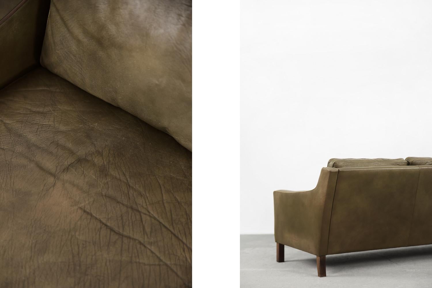 Vintage Swedish Scandinavian Mid-century Modern Brown 3-seater Leather Sofa 3