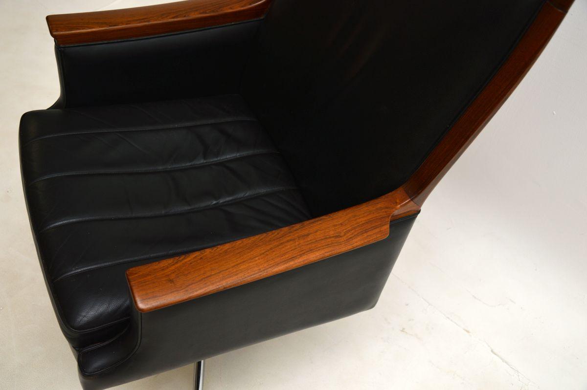 Vintage Scandinavian Leather Swivel Desk Chair by Torbjorn Afdal 4